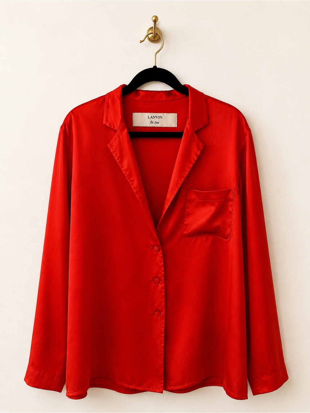 NWOT Lanvin Paris Eté 2009 100% Silk Blouse Red FR 42 US 10 Made in France - Picture 2 of 6